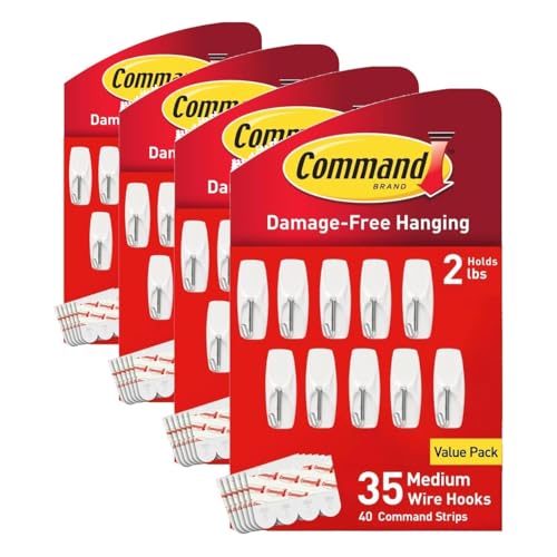 Image of Command Medium Wire Toggle Hooks, 35 Hooks and 40 Strips, Damage-Free Hanging Wallhooks with Adhesive Strips, No Tools Adhesive for Hanging, Holds up to 2 lb (Pack of 4)