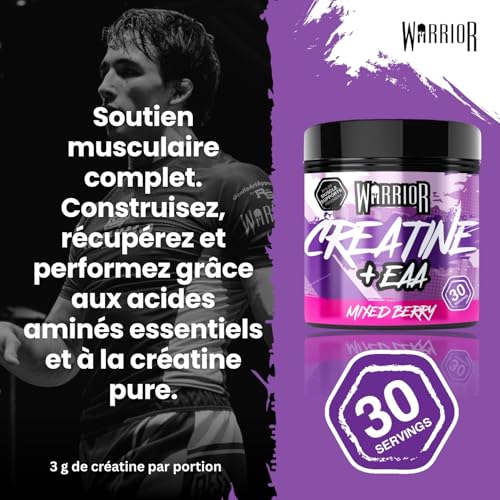 Warrior Créatine Monohydrate + EAA 270 g – 30 Portions – Supplément Sportif pour Force, Récupération et Soutien Musculaire – Poudre Pré- et Post-Entraînement (Fruits Rouges) – Image 6