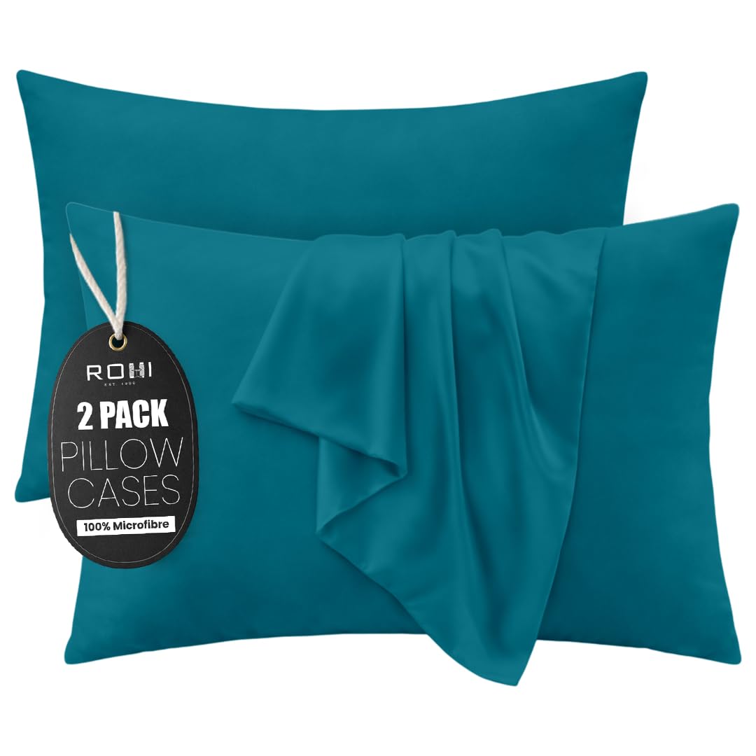 Rohi Microfibre Teal Pillowcases 2 Pack – Soft & Smooth Envelope Closure Pillow Covers – Fade Resistant & Breathable Pillows Cases – Standard Size (50x75 cm)