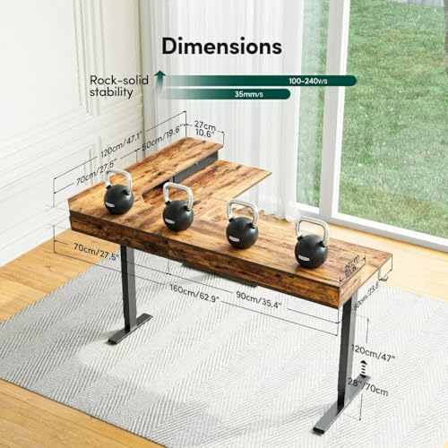 Image of FEZIBO L-Shaped Electric Standing Desk, 63 x 48 Inches Height Adjustable, Reversible Tabletop, Corner Desk with Drawers, Ergonomic Computer Table, Rustic Brown Top
