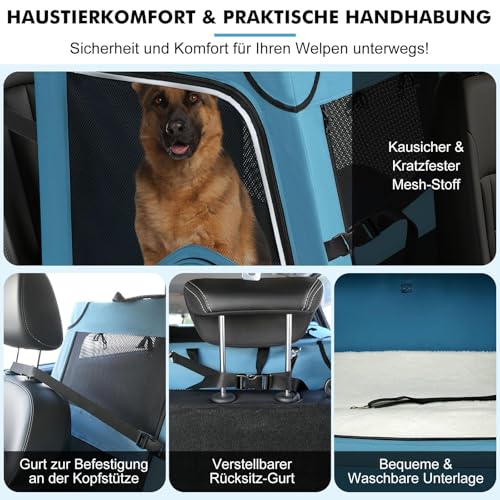 Snagle Paw Faltbare Transportbox,Stabiler Transportbox Hund Rückbank mit Kopfstützen-Gurt, Metallrahmen Reisebox für die Autorückbank für Mittel/große Hunde, Hundebox Mit Netztüren & Weiche Polsterung