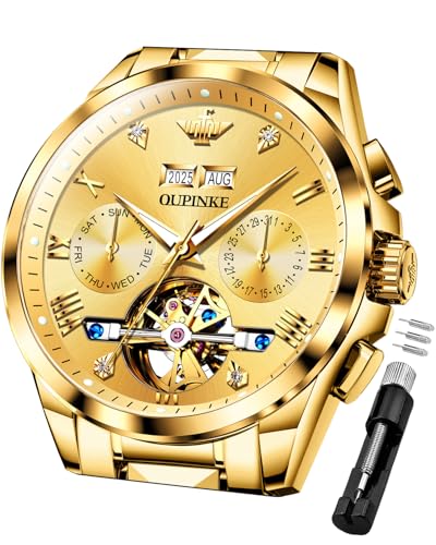 Image of OUPINKE Men's Automatic Watch 44mm Big Dial,Luxury Mechanical Wristwatch,Sapphire Crystal Glass,50M Waterproof, Tungsten Steel with Date Display
