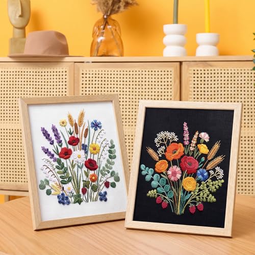 Image of Yinder 5 Set Starter Embroidery Kit for Beginners Boho Cross Stitch with Patterns Embroidery Hoops Instructions Floss Punch Needlepoint Kits Crafts DIY Adult Beginner Cross Stitch (Flowers)