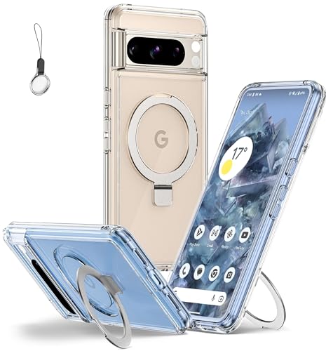 Google Pixel 7 用 ケースクリア Magsafe対応【 Magsafeリングスタンド ホルダー 一体型・ストラップ1種付き】グーグル ピクセル7 カバー スタンド機能 縦横両対応 HILEGENER スマホケース 耐衝撃 Pixel 7 透明