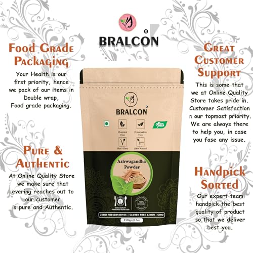 Image of BRALCON Ashwagandha Powder - 100g | Indian Ginseng | Herbal Supplement | Powder Form | General Wellness | Stress Relief | Rejuvenates Mind & Body