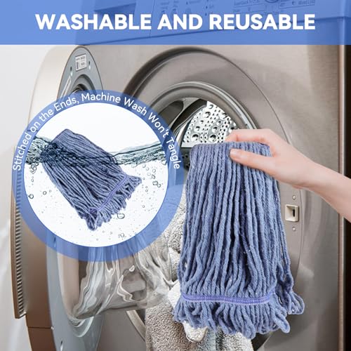 Image of 3 Pack Looped-End String Wet Mop Head Refills: Commercial Heavy Duty String Wet Mop Replacement for Rubbermaid - Industrial Wet mop Refill for Floor Cleaning for Multi-Surface Floors