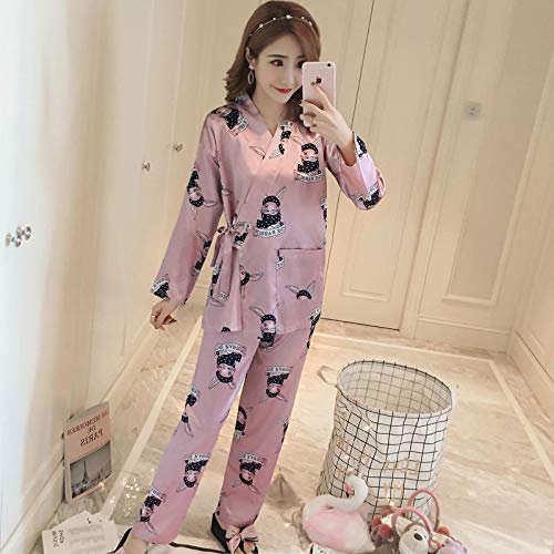 Preisvergleich Produktbild Handaxian Damenpyjamas Frühlings- und Herbstpyjamas Seidendruck Süße Damen Mädchen Seidenpyjamas Set 4 XXL
