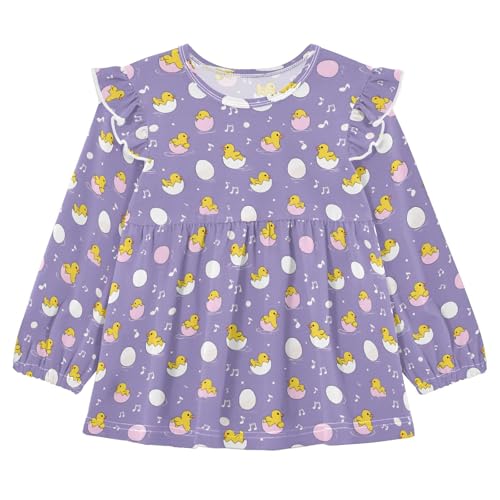 Duck Eggshell Girls Shirts Cotton Long Sleeve Ruffle Toddler Tee Tops