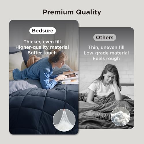 Image of Bedsure Twin Comforter Set - 5 Pieces Reversible Navy Blue Bedding, Twin Size Bed Set for All Seasons, Bed in a Bag with Down Alternative Comforter, Sheets, Pillowcase & Sham