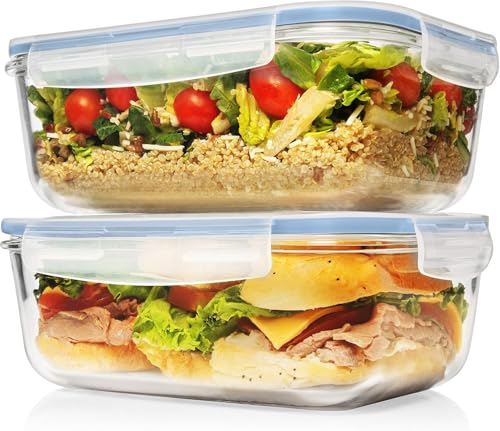 Image of Razab 4 PC 1860ml / 63 Oz / 8 Cups Large Glass Food Storage Containers with Lids - Glass Meal Prep Containers for Roasting & Storing Leftover, Lunch Container with Lids, Microwave & Oven Safe