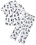 Nidoul Girls Pajamas Silky Short Sleeve Long Pants Black Cat Jammies Satin Sleepwear Pjs Set for Toddler Kids Size 7-8