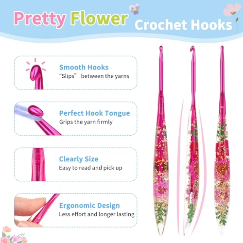 Image of Coopay Crochet Hooks, 4.5mm Crochet Hook Ergonomic, See-Through Resin Handle with Flowers Inside, Pretty & Pleasant, Ideal for Crocheting Blankets, Dolls, Shawls, Hats, Scarves (7-4.5mm)