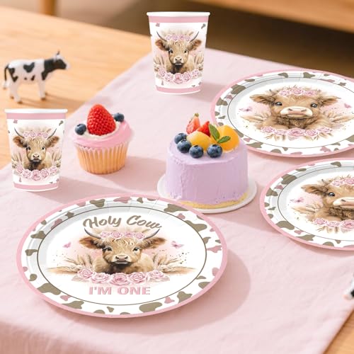 Image of cocomigo 254pcs Holy Cow I'm One Birthday Decorations Party Set, 20 Guests