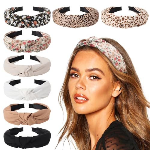 Image of DRESHOW 8 Pack Knotted Headbands for Women Wide Turban Headband Yoga Exercise Ribbing Hair Hoop Hair Bands Accessories