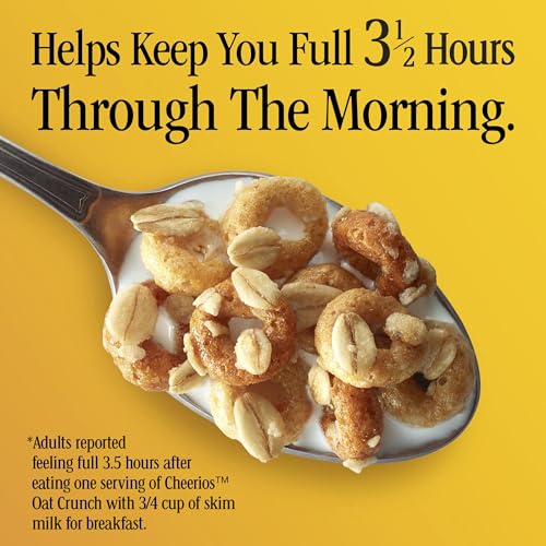 Image of Cheerios Oat Crunch Oats 'N Honey Breakfast Cereal, Made with Whole Grain, Large Size, 18.2 oz
