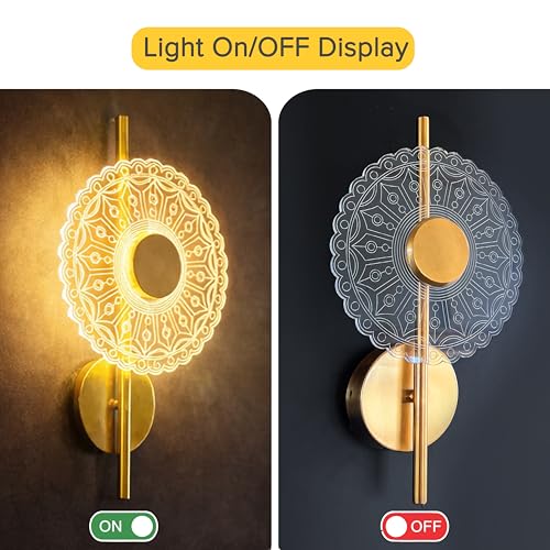Image of Monolith Lumiround Wall Light | 3 Color LED Wall Sconce | Antique Gold Acrylic Decorative Wall Lamp | Modern Indoor Lighting for Bedroom, Living Room & Entryway, Staircase, Hallway | Pack of 1