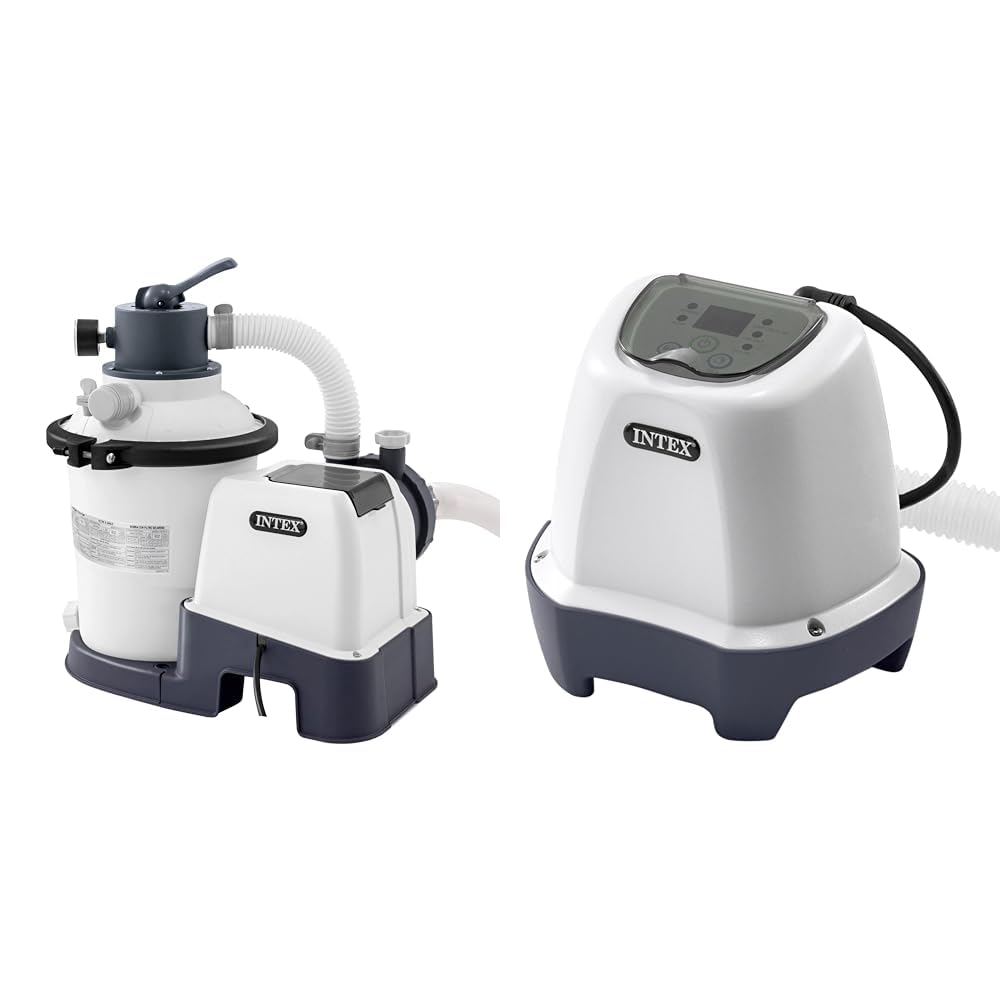 Intex 26642 Pompa a Sabbia I.1, Flusso d'Acqua 3.500 l/h, Flusso di Sistema 2.000 l/h & 26662 Generatore Salino di Cloro per Piscine Piccole Metal Frame e Prism Fino