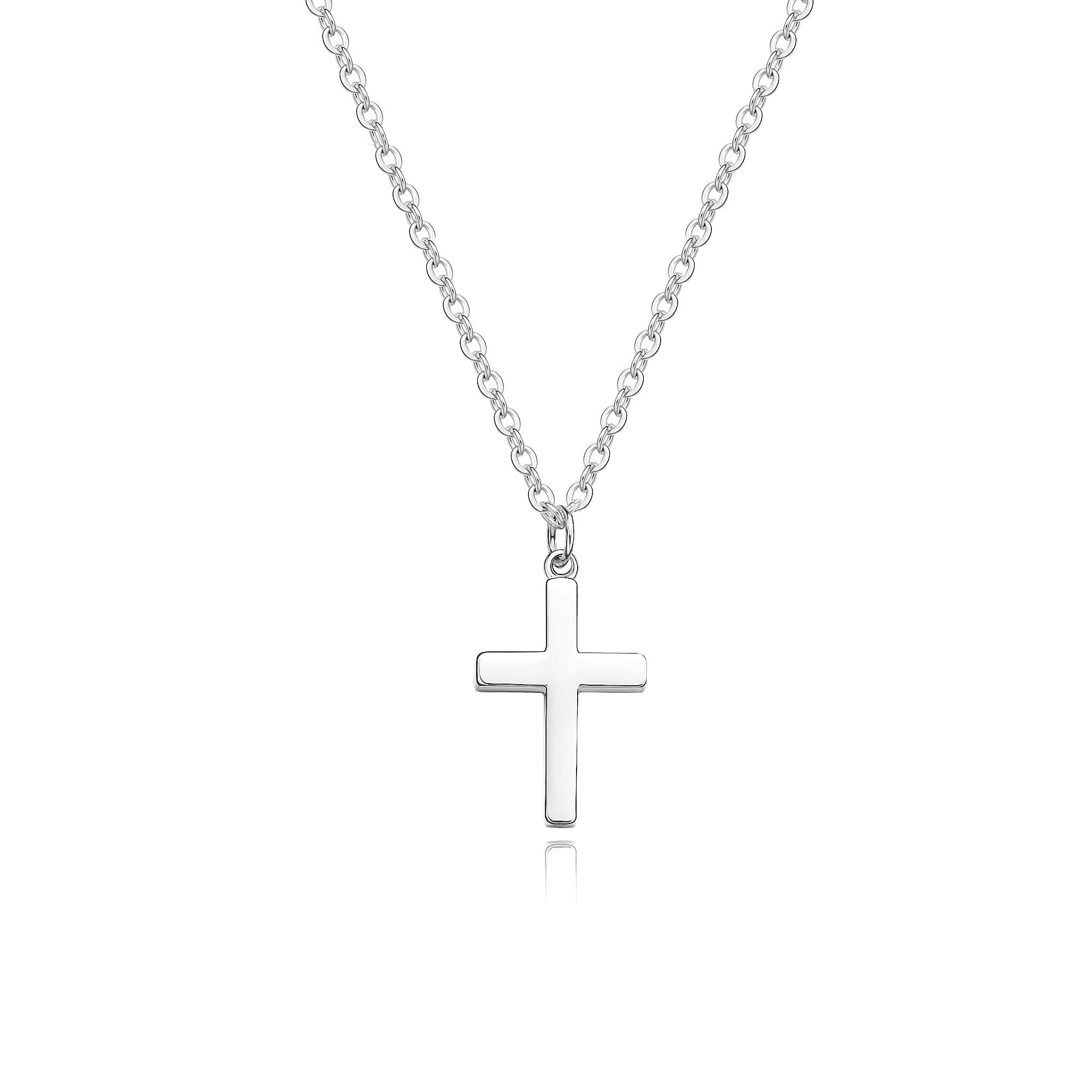 Tewiky Silberne Kreuzkette für Damen, Glaubensschmuck Geschenk zur Erstkommunion, C Silber