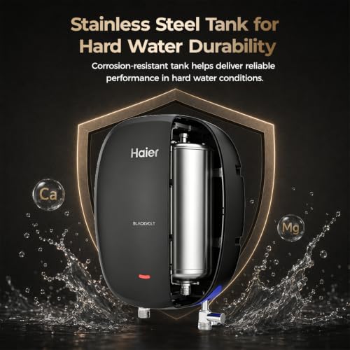 Image of Haier BlackVolt Instant Water Heater 3 Litre with 3kW | Fast Heating | Copper Heating Element | 6.5 Bar Pressure | Instant Geyser for Kitchen & Bathroom | 5-Year Tank Warranty | EI3V-BLACKVOLT