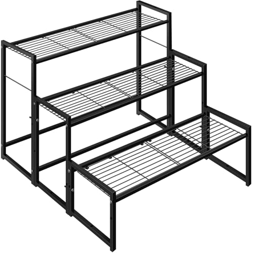 Meyoppm 3 Tier Metal Plant Stand Indoor Outdoor, Ladder Flower Pot Holder Plant Stands, Stackable Heavy Duty Tall Plant Shelf Flower Pot Holder for Garden, Display Rack