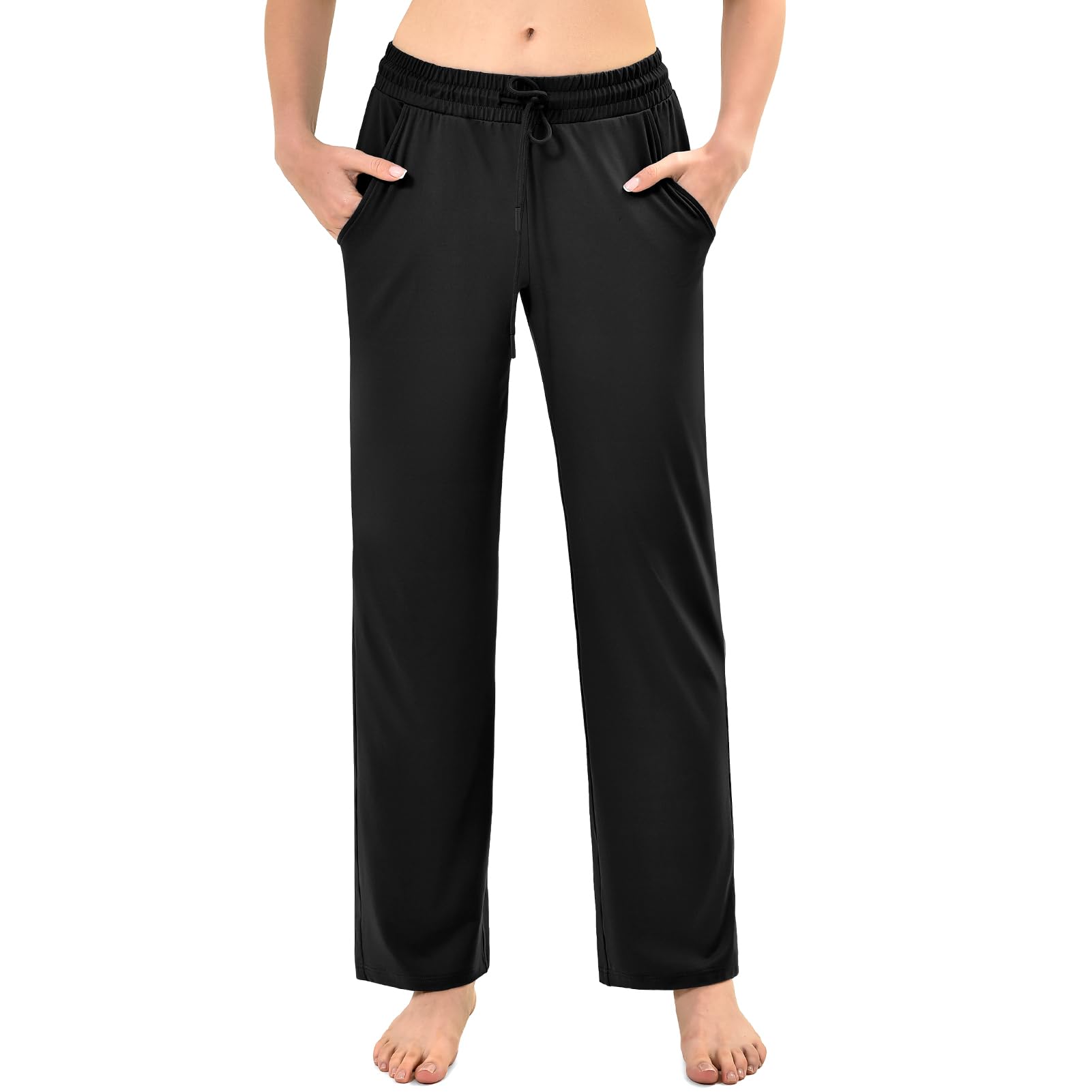 Leafigure Jogginghose Damen mit Zugband und Taschen | Geradeschnitt Baggy Sporthose Freizeithose für Training Yoga Alltag
