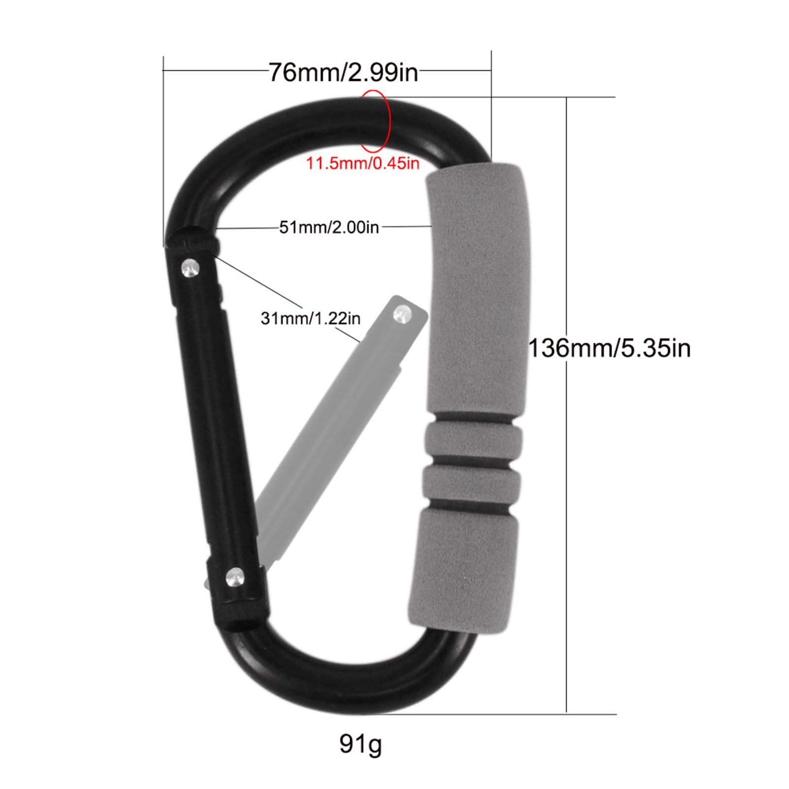 Abcsweet - Lot De 3 Mousquetons En Alliage D'aluminium Avec Poignée éponge, Grands Clips Pour Poussette, Sacs De Courses Et Randonnée