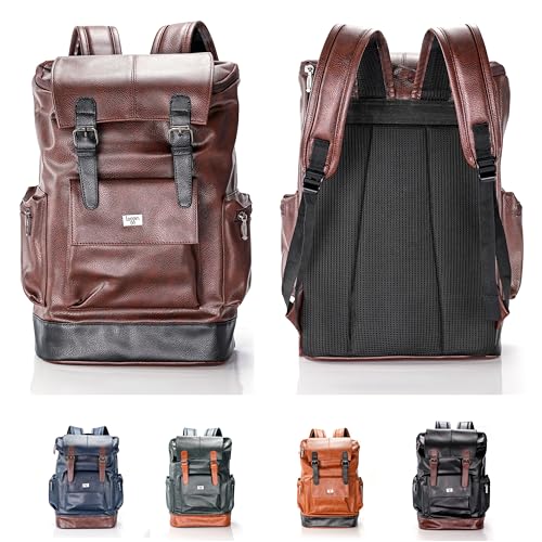 Image of LOGGIN 15.6 Inch Unisex Laptop Backpack for Men & Women | Premium Vegan Leather Water-Resistant Bag | Stylish Office, College & Travel Backpack with Anti Theft Design Multiple Pockets