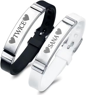 [BITACS] TWICE メンバー ブレスレット 韓国 リストバンド シリコン ステンレススチール バングル ブレスレットトゥワイス 全員大集合 twiceグッズ モモ サナ ミナ ツウィ ナヨン ジョンヨン ジヒョ チェヨン (TWICE, ブラック黑)