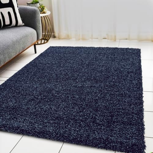 Image of BPIL Living Room Rugs – 5cm Extra Thick Shaggy Rug – Soft Plain Area Rug, Luxurious Modern Carpet for Hall, Bedroom, Kitchen (NAVY BLUE, 120x170cm)