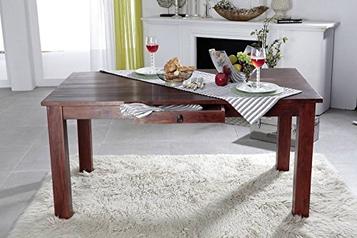 MASSIVMOEBEL24.DE | Oxford Esstisch aus Massivholz mit Schublade #112 | aus Akazienholz - Nougat, lackiert | 140x85x76… – Bild 6