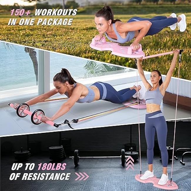 LALAHIGH Portable Home Gym System for Men and Women:Push Up Board, Pilates Bar & 20 Fitness Accessories with Resistance Bands and Ab Roller Wheel-Professional Strength Training Exercise