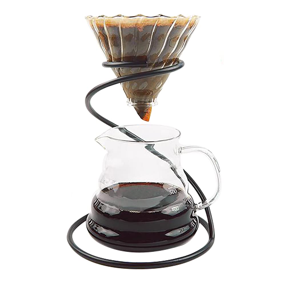 Pour Over Coffer Maker Set - Includes Glass Coffee Dripper, Metal Dripper Stand and Heat Resistance 600ml Coffee Server, 3 in 1 Set for Home or Office (Black Set), LJS CMS-1