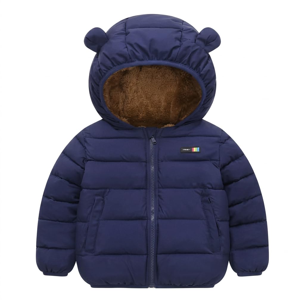 Générique Veste doudoune à Capuche Manteaux Doublure Polaire Parka Blouson pour enfant, bleu, 4 ans