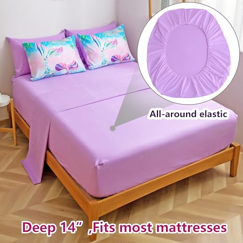 Image of Purple Mermaid Queen Bedding - Kids Comforter Sets for Girls, 7-Piece Soft Set with Matching Sheets and Pillow Sham