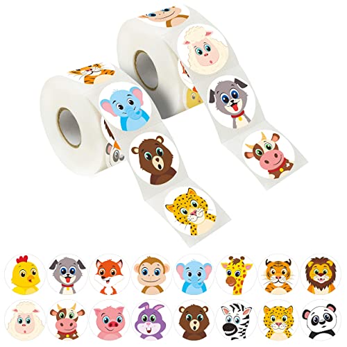 Hebayy 600 Adorable Round Land Animal Stickers in 16 Designs with Perforated Line Expanded Version (Each Measures 1.5' in Diameter)