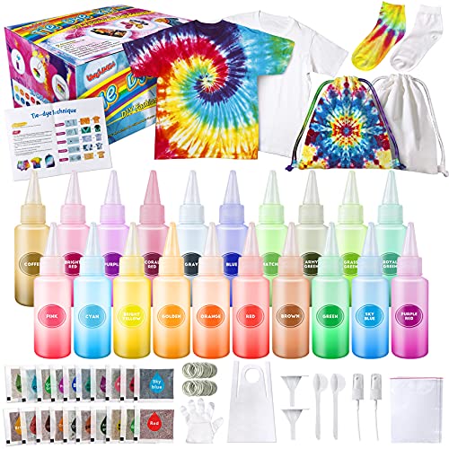 UNGLINGA Kit de tintes Tie Dye, Textiles de Tela 20 Colores Vibrantes Adecuado para Arte de Bricolaje Tie-Dye para Niños y Adultos