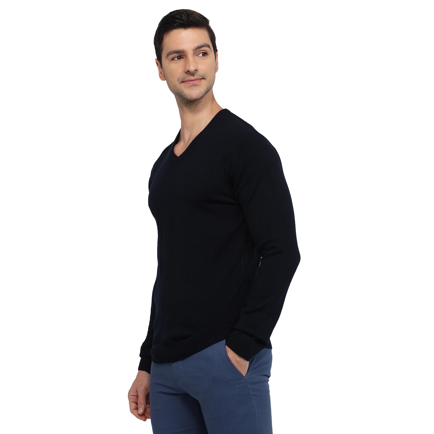 park avenue Men Regular Fit Structure Pattern Pure Acrylic Full Sleeve V Neck Casual Winter Wear Blue-picture-23