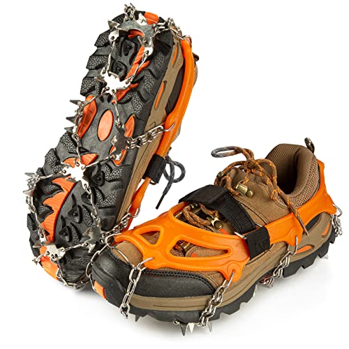 IPSXP Crampones de acero inoxidable, 26 púas de acero inoxidable, universales, antideslizantes, para escalada, montañismo, trekking, alta altitud, invierno al aire libre