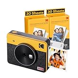 KODAK Mini Shot 3 Retro 4PASS 2-en-1 Cámara Instantánea e Impresora de Fotos (7,6x7,6cm) + Pack con 68 Hojas, Amarillo