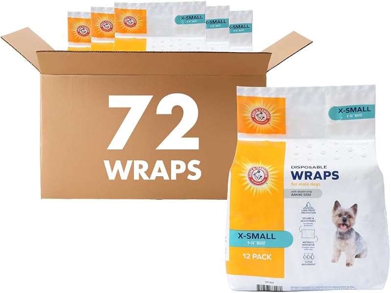 Fralda Faixa Abdominal para Cães Machos X-Small com Bicarbonato de Sódio ARM & HAMMER, 12 unidades