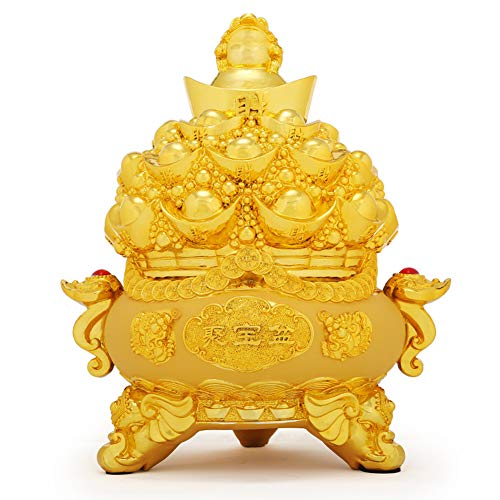 Yuan Bao Statuette Feng Shui Vasque aux Trésors Dorée pour Richesse