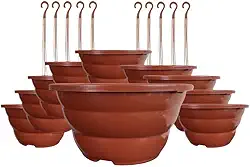 Kit de 10 Vasos 21cm Terracota Marrom com Haste 43cm, Resistente à Umidade e Impacto, Ideal para Rosa do Deserto, Samambaia e Plantas Grasseiras