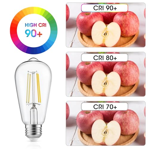 Image of Gozelux Edison Light Bulbs 60W Equivalent, Dimmable Vintage LED Light Bulbs, E26 Medium Base, Cool White 4000K, ST58, 6W, 750LM, 90+ CRI, Antique Decorative Filament LED Bulb, Clear Glass, Pack of 4