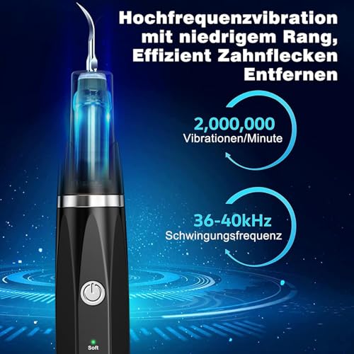 Zahnsteinentferner Zahnreiniger Ultraschall für Hund und Katze, Zahnpflege Set für Hunde & Katzen, Zahnreinigung und Reinigungsset Bekämpft Zahnstein Mundgeruch & Zahnfleischentzündungen, Schwarz