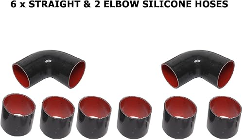Miniatura 6 de Kit de interenfriador turbo universal de 28 x 7 x 2.5 pulgadas con intercooler + 8 tubos doblados + 6 acopladores rectos + 2 acopladores de codo de