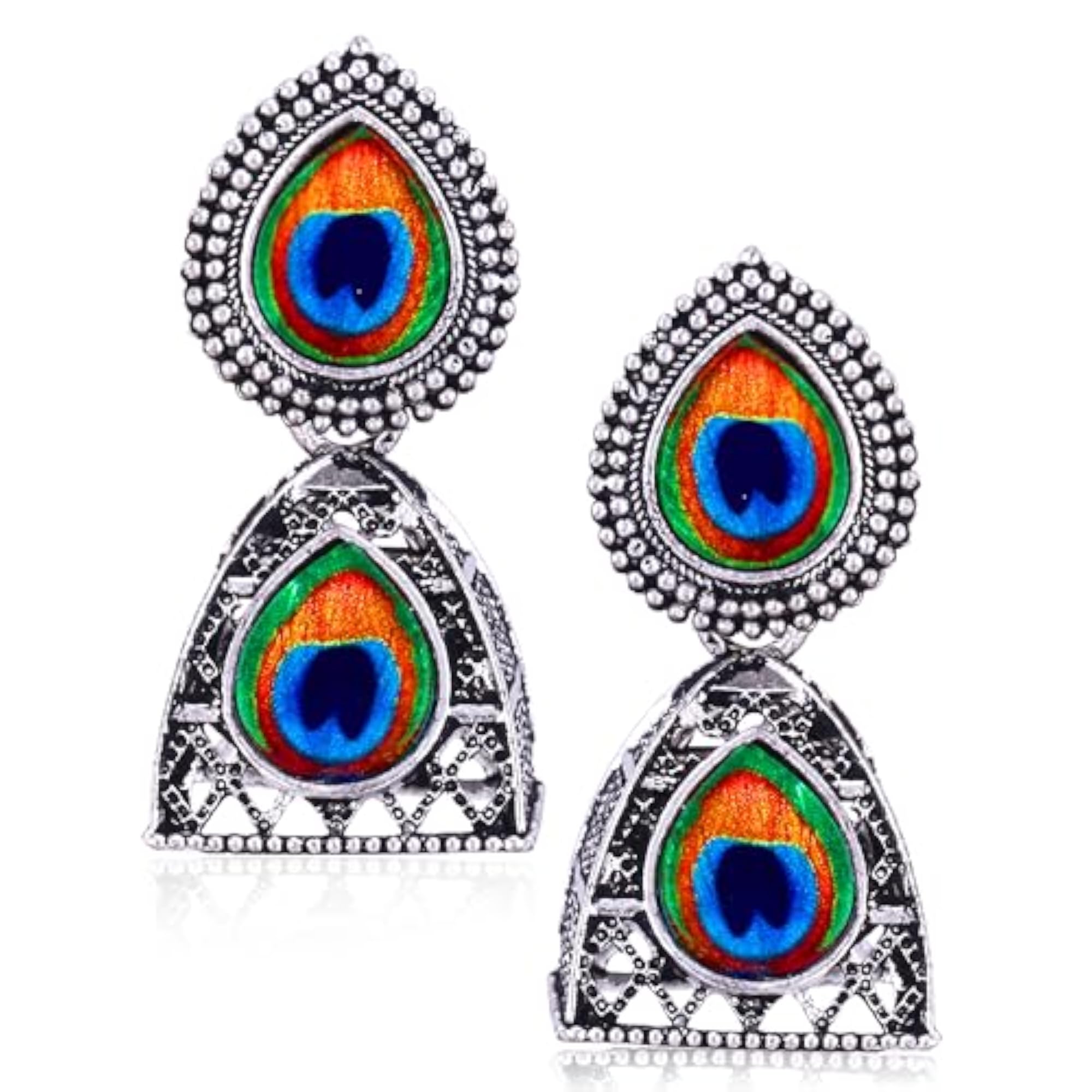 Women's Oxidised Silver Chandbali Jhumka Earrings with Pearl Accents