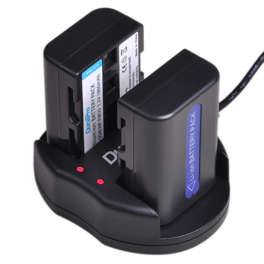 DuraPro 2Stk NP-FM50 NP FM50 Akku + Dual USB Ladegerät für Sony NP-FM30, NP-FM51, NP-QM50, NP-QM51, CCD-TRV128, CCD-TR108, CCD-TR208, CCD-TR408, CCD-TR748, Kameras CCD-TRV106, CCD-TRV107, CCD-TRV108