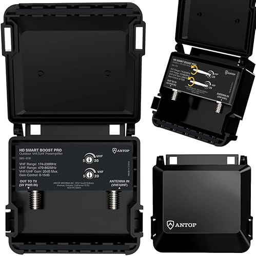 ANTOP Amplificador para antena de TV preamplificador de señal de refuerzo de antena digital VHFUFH ajustable SBS-611B