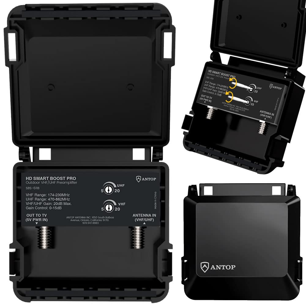 ANTOP - Amplificador para antena de TV, preamplificador de señal de amplificador de antena digital, VHF/UFH ajustable, SBS-611B