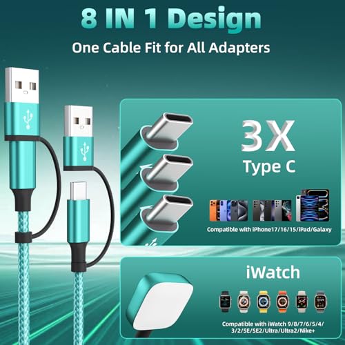 Image of 3 Type-C Ports 4-IN-2 Multi Charging Cable for iWatch Charger /iPhone 17-15
